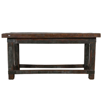 Antique Charcoal & Walnut Teak Industrial Kitchen Table Work Bench – Gujarat c1880