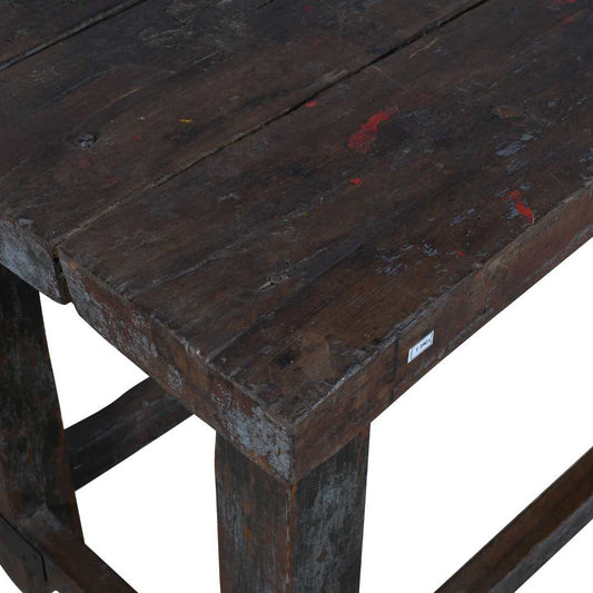 Antique Charcoal & Walnut Teak Industrial Kitchen Table Work Bench – Gujarat c1880