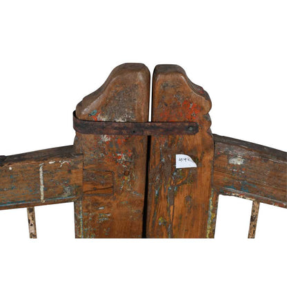Antique Indian Teak Dog Gates – Rustic Ochre, Verdigris & Terracotta Patina, Gujarat c.1880