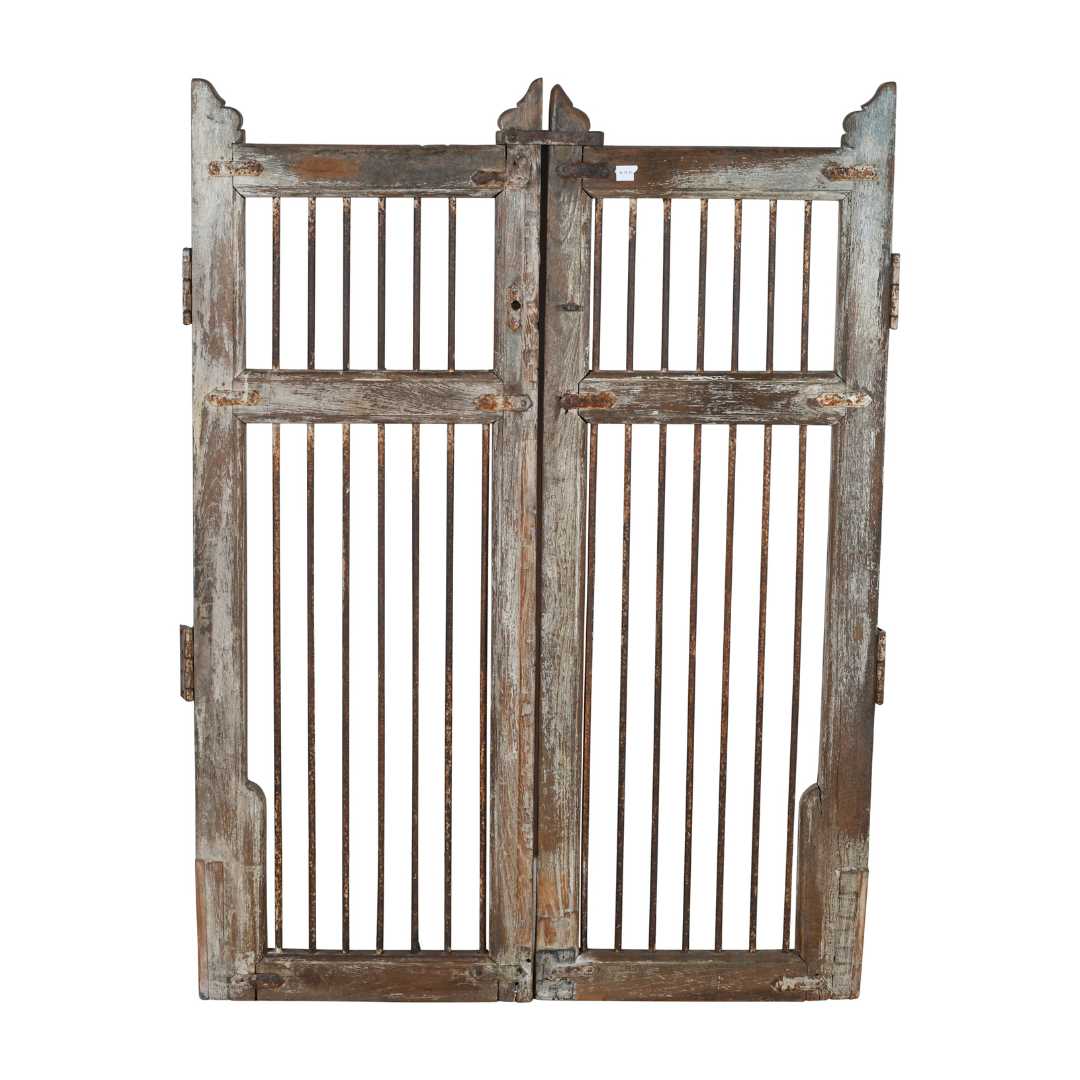 Antique Indian Teak Dog Gates – Weathered Grey, Brown & Iron Patina, Gujarat c.1880