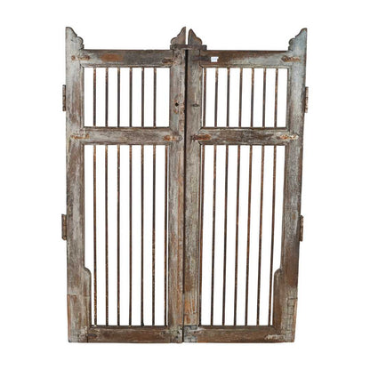 Antique Indian Teak Dog Gates – Weathered Grey, Brown & Iron Patina, Gujarat c.1880