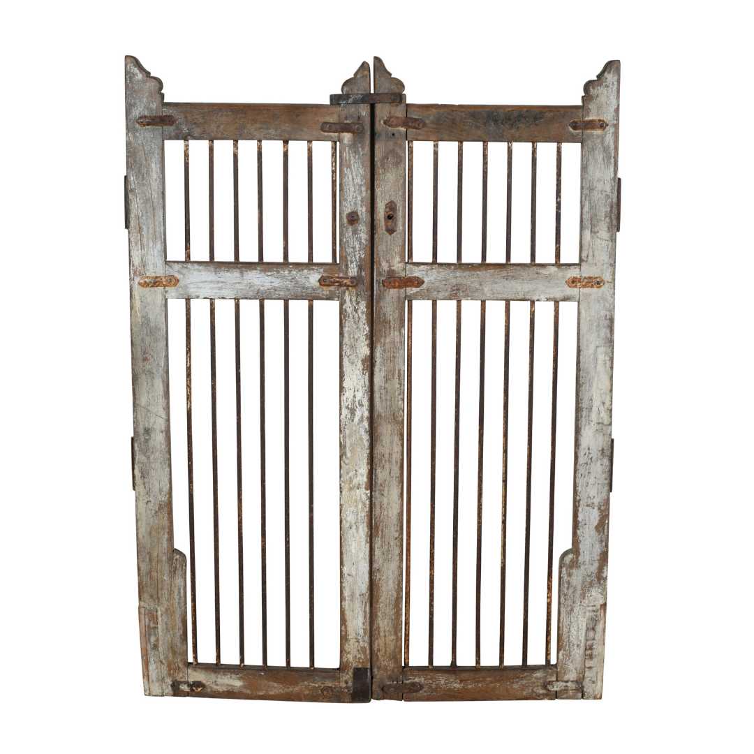Antique Indian Teak Dog Gates – Weathered Grey, Brown & Iron Patina, Gujarat c.1880