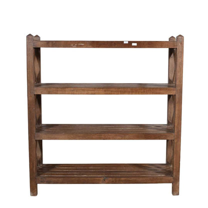 Antique Rich Chestnut Teak Wood Industrial Kitchen Pan Rack – 4 Tier c1900s