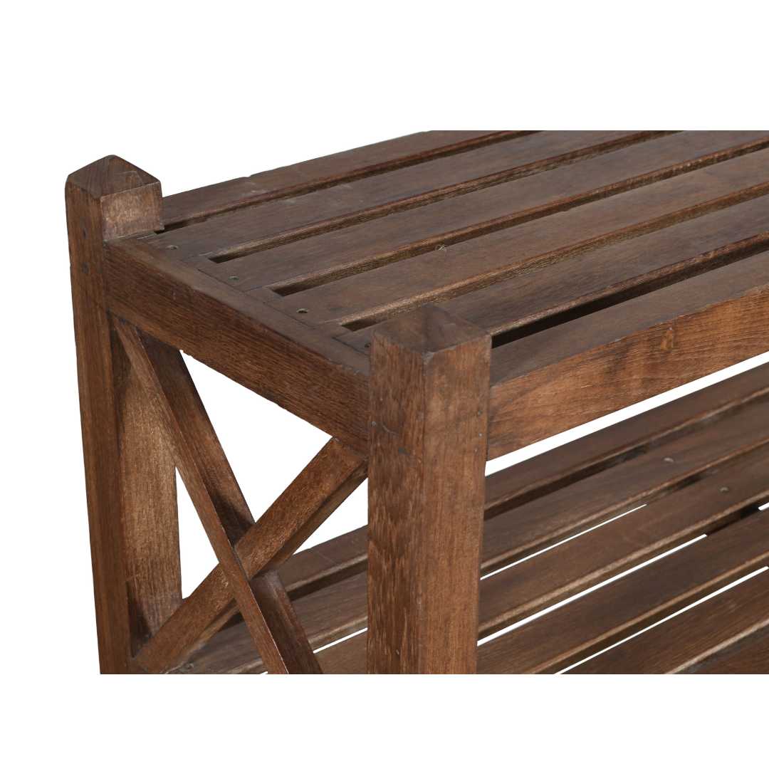 Antique Rich Chestnut Teak Wood Industrial Kitchen Pan Rack – 4 Tier c1900s