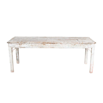 Antique Whitewashed Teak Patak Work Bench – 1880s Industrial Kitchen Table