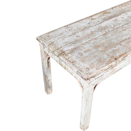 Antique Whitewashed Teak Patak Work Bench – 1880s Industrial Kitchen Table