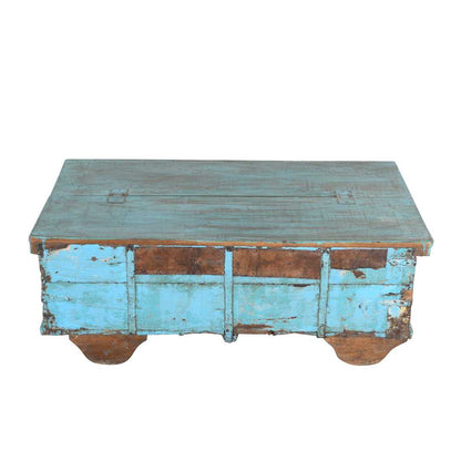 Antique Blue Patina Teak Wood Surti Coffee Table Chest – c1860 Gujarat