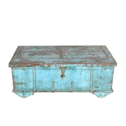Antique Turquoise Blue Teak Surti Coffee Table Chest – Gujarat c1860