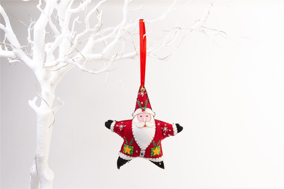 Handmade Felt Santa Star Christmas Tree Hanging Decoration - 16 cm