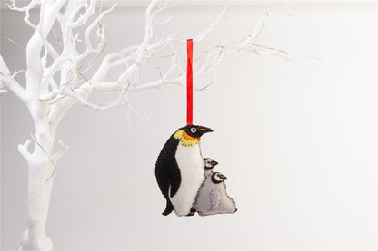 Handmade Felt Penguin and Chicks Christmas Tree Hanging Decoration - 12 cm
