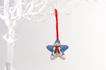 Handmade Felt Snowman Star Christmas Tree Hanging Decoration - 8 cm