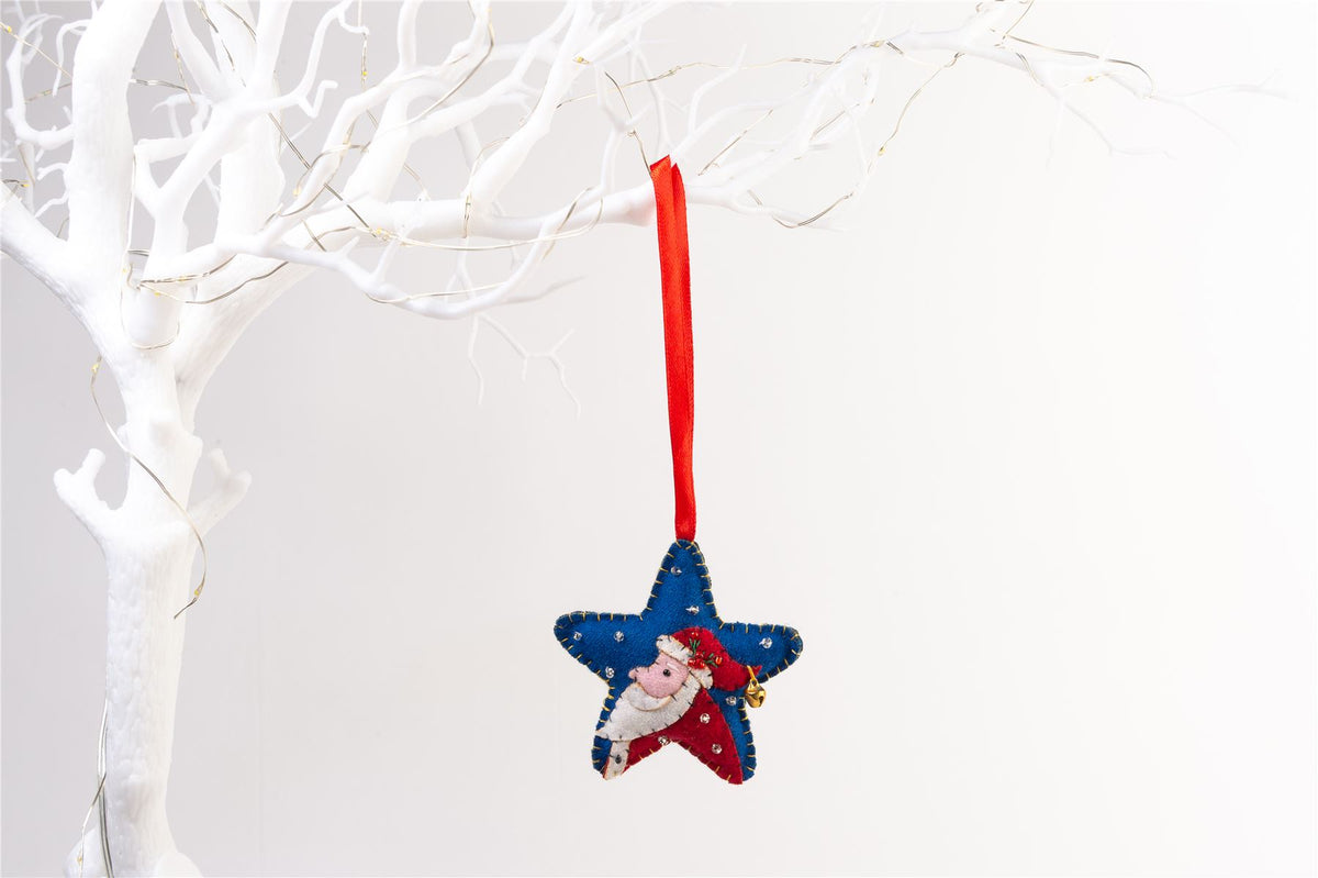 Handmade Felt Santa Star Christmas Tree Hanging Decoration - 8 cm