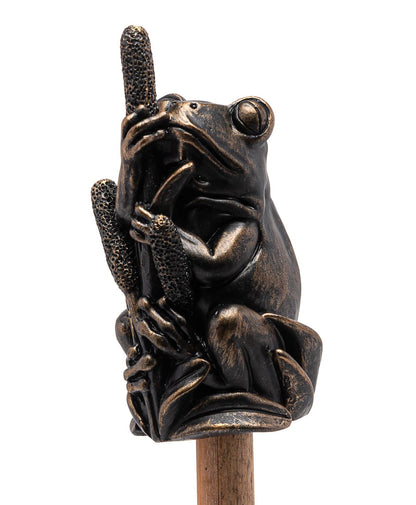 Frog On Bullrush Cane or Stake Topper