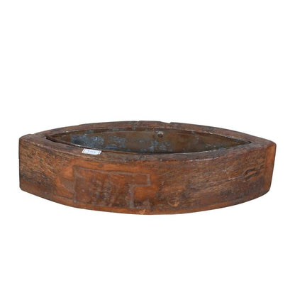 Vintage Indian Teak Wood Planter with Removable Iron Insert – 43cm