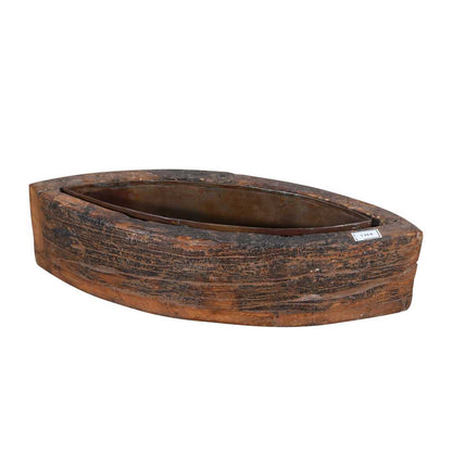 Vintage Indian Teak Wood Planter with Removable Iron Insert – 40cm