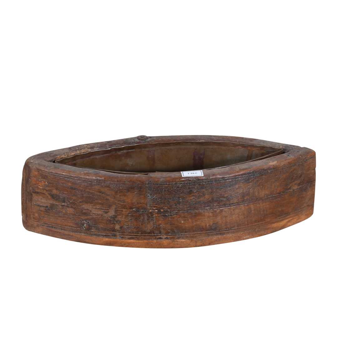 Vintage Indian Teak Wood Planter with Removable Iron Insert – 44cm
