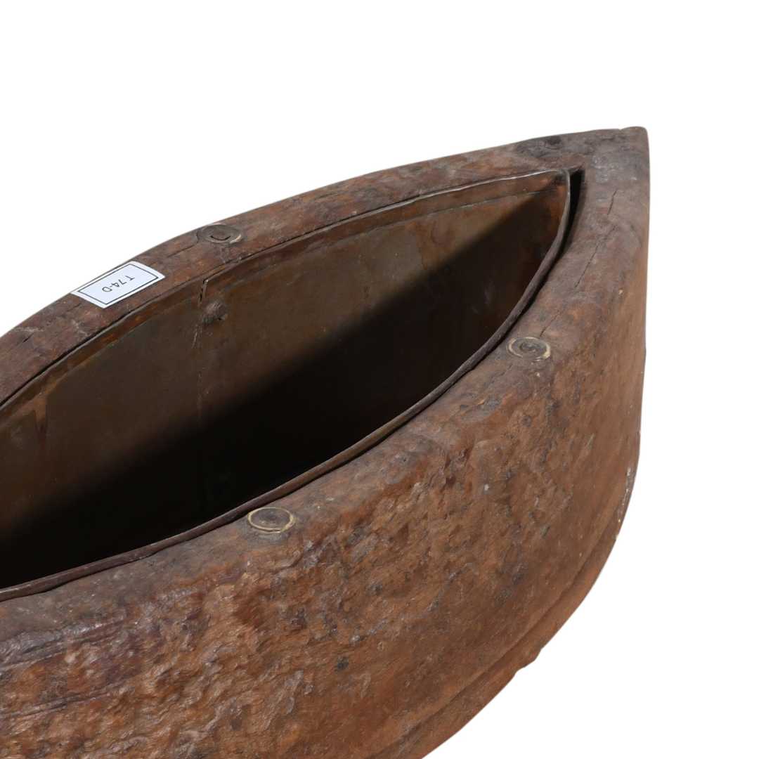 Vintage Indian Teak Wood Planter with Removable Iron Insert – 39cm