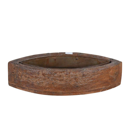 Vintage Indian Teak Wood Planter with Removable Iron Insert – 39cm