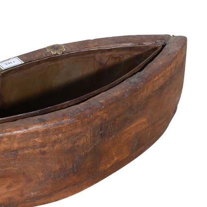 Vintage Indian Teak Wood Planter with Removable Iron Insert – 42cm