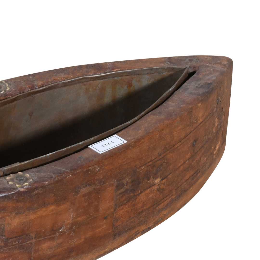 Vintage Indian Teak Wood Planter with Removable Iron Insert – 41cm