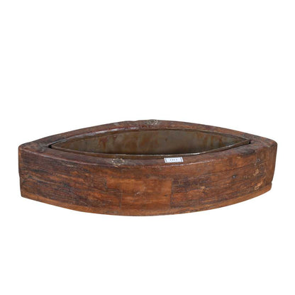 Vintage Indian Teak Wood Planter with Removable Iron Insert – 41cm