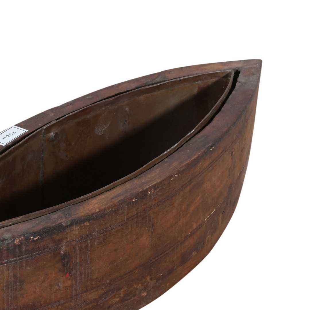 Vintage Indian Teak Wood Planter with Removable Iron Insert – 38cm