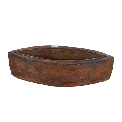 Vintage Indian Teak Wood Planter with Removable Iron Insert – 38cm
