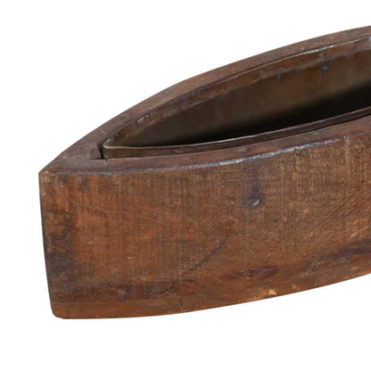 Vintage Indian Teak Wood Planter with Removable Iron Insert – 42cm