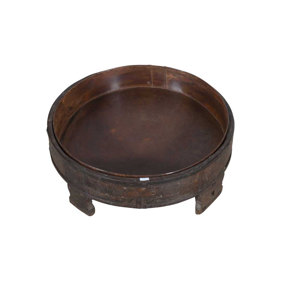 Antique Indian Teak Wood Chakki Coffee Table Grinder – 19th Century Rajasthan (67cm)