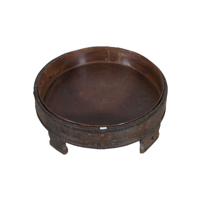 Antique Indian Teak Wood Chakki Coffee Table Grinder – 19th Century Rajasthan (67cm)