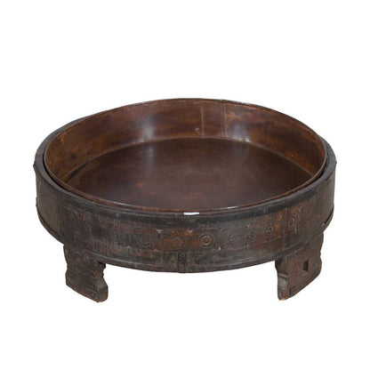 Antique Indian Teak Wood Chakki Coffee Table Grinder – 19th Century Rajasthan (67cm)
