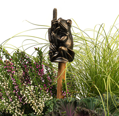 Frog On Bullrush Cane or Stake Topper