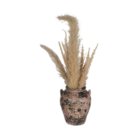 Rustic Indian Vintage-Inspired Clay Flower Pot Vase – Distressed Pink & Black