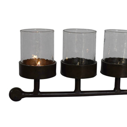 Vintage Indian Iron 10 Arm Tealight Candelabra with Glass Covers