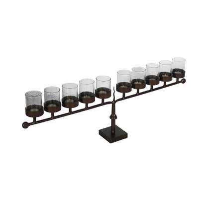Vintage Indian Iron 10 Arm Tealight Candelabra with Glass Covers