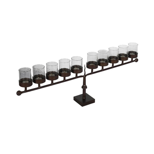 Vintage Indian Iron 10 Arm Tealight Candelabra with Glass Covers