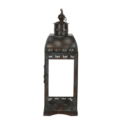Indian Artisan Made Heavyweight Iron and Glass Vintage-Inspired Candle Lantern