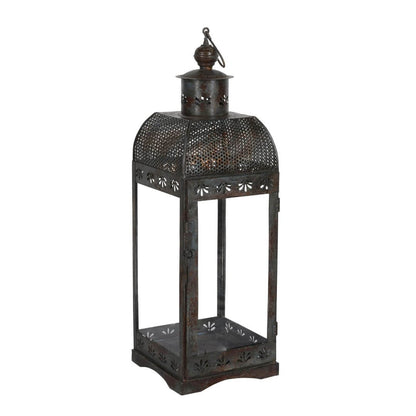 Indian Artisan Made Heavyweight Iron and Glass Vintage-Inspired Candle Lantern
