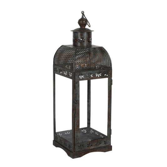 Indian Artisan Made Heavyweight Iron and Glass Vintage-Inspired Candle Lantern