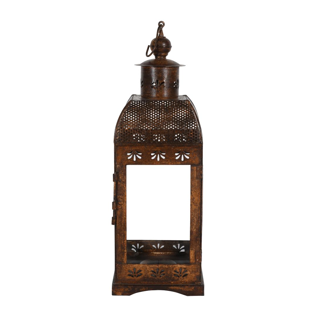 Indian Artisan Made Heavyweight Iron and Glass Vintage-Inspired Candle Lantern
