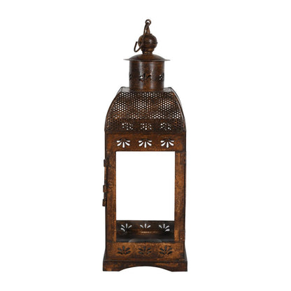 Indian Artisan Made Heavyweight Iron and Glass Vintage-Inspired Candle Lantern