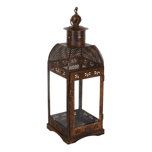 Indian Artisan Made Heavyweight Iron and Glass Vintage-Inspired Candle Lantern