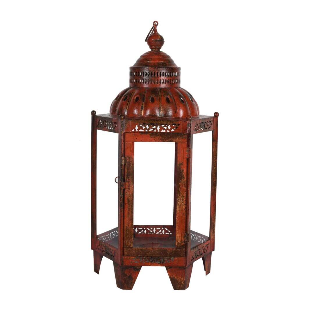 Indian Artisan Made Heavyweight Iron and Glass Vintage-Inspired Candle Lantern – Handcrafted in Rajasthan