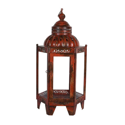 Indian Artisan Made Heavyweight Iron and Glass Vintage-Inspired Candle Lantern – Handcrafted in Rajasthan
