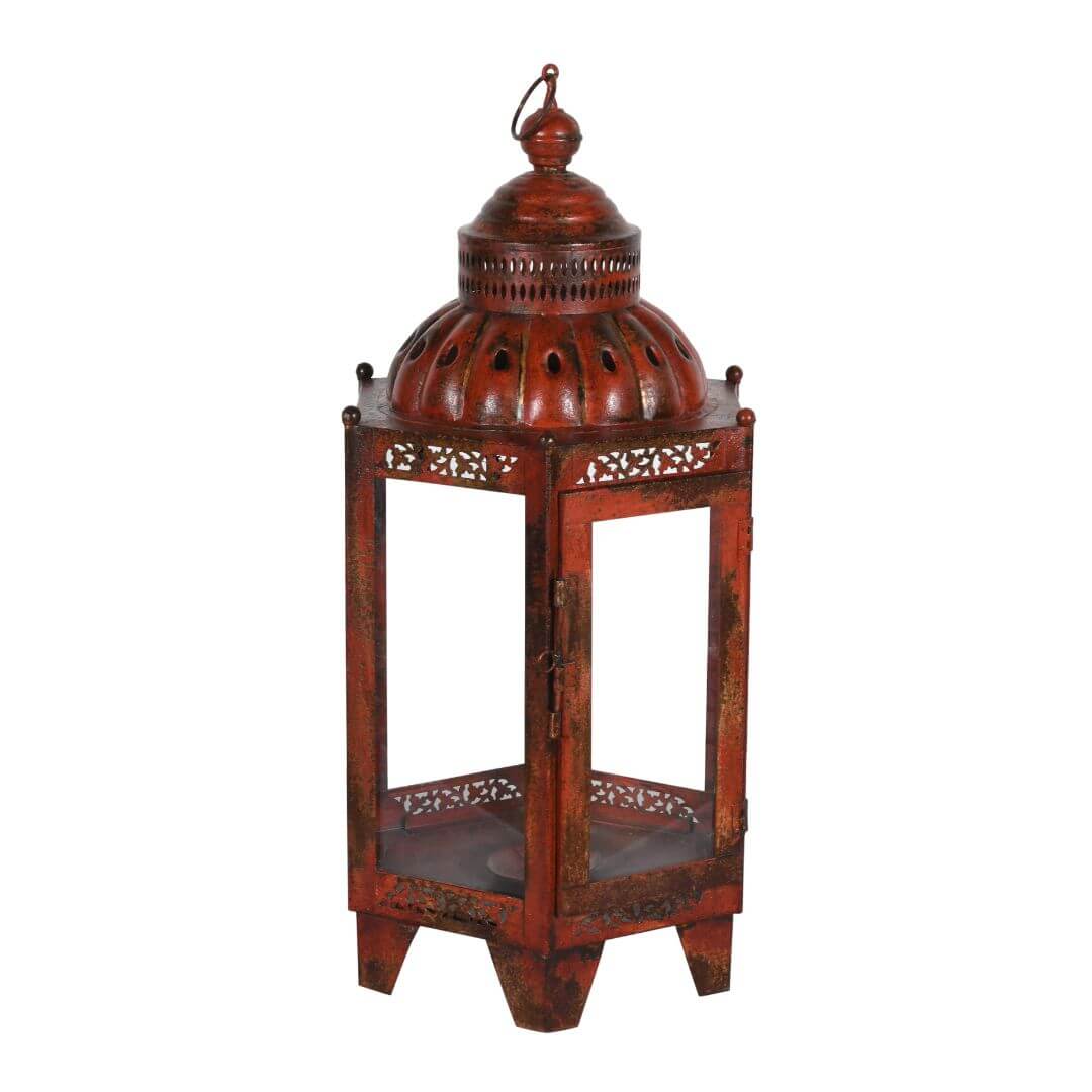 Indian Artisan Made Heavyweight Iron and Glass Vintage-Inspired Candle Lantern – Handcrafted in Rajasthan