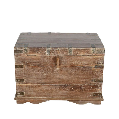 Original Antique Indian Teak Wood Treasure Chest Coffee Table - 1890s