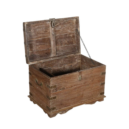 Original Antique Indian Teak Wood Treasure Chest Coffee Table - 1890s