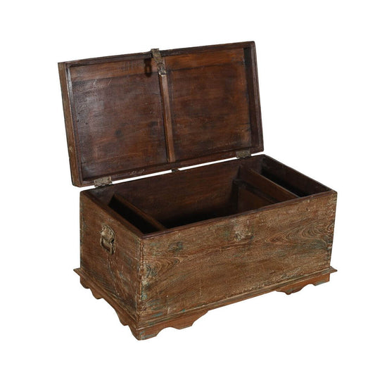 Original Antique Indian Teak Wood Treasure Chest Coffee Table - 1890s