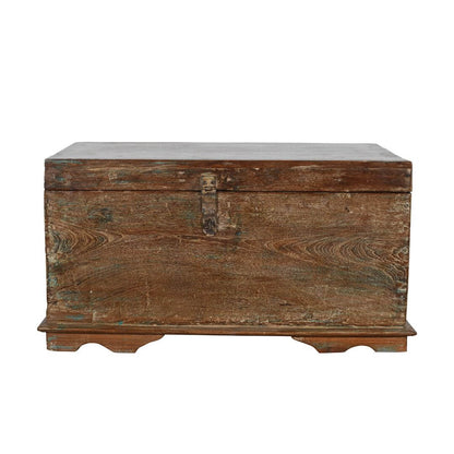Original Antique Indian Teak Wood Treasure Chest Coffee Table - 1890s