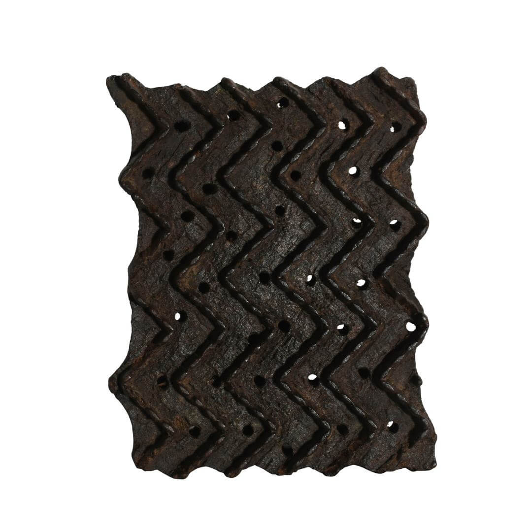 Antique Indian Hand-Carved Teak Wood Printing Block c.1930 | Zig-Zag Design